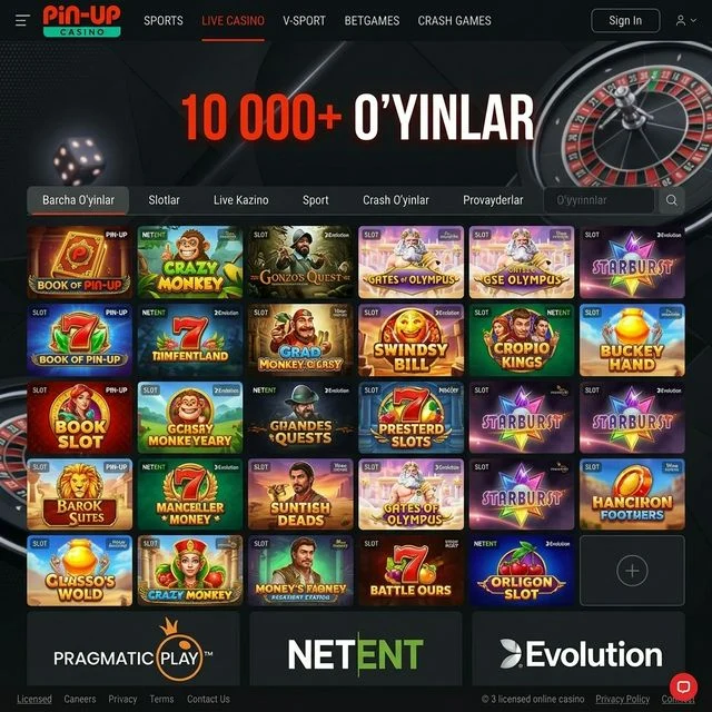 Pin-Up Casino 10 000 dan ortiq o'yinlar slotlar live kazino sport stavka